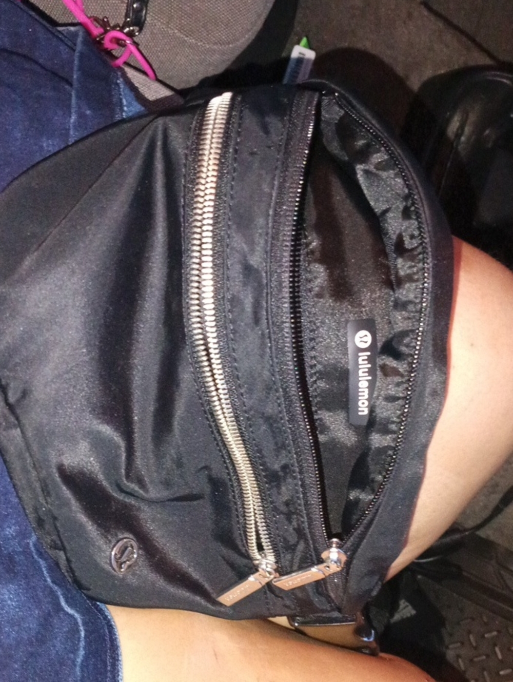 lululemon athletica Black Waist Belt Bag with Silver Zippers